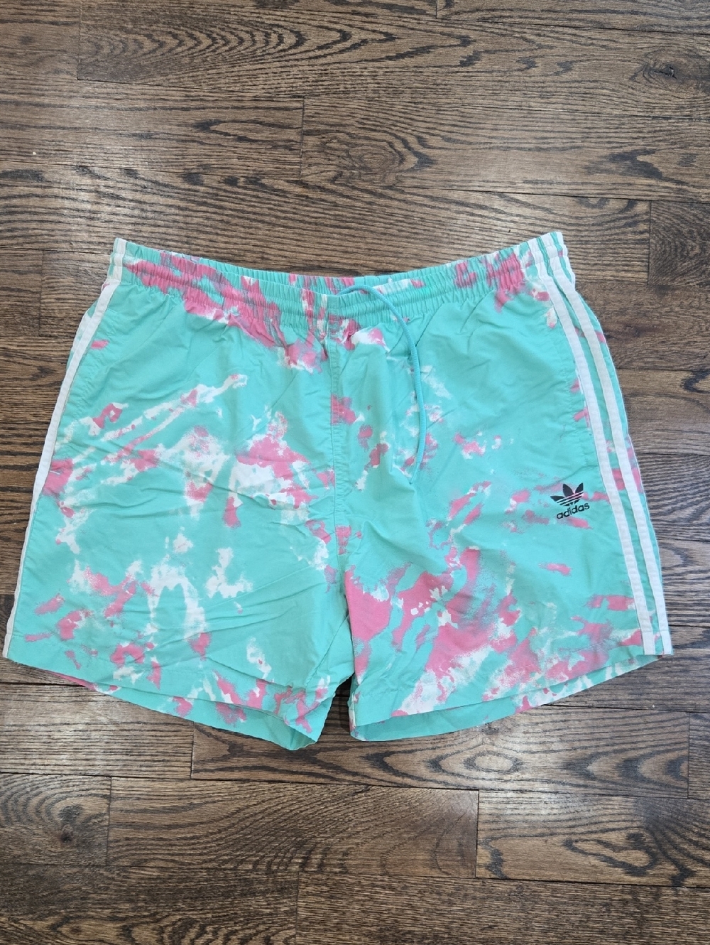 adidas Men’s Aqua and Pink Tie-Dye Athletic Shorts